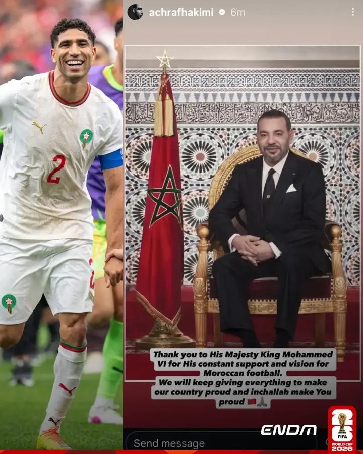 أشرف حكيمي يوجه رسالة شكر وامتنان لجلالة الملك محمد السادس